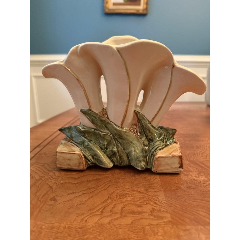 Vintage McCoy White Triple Calla Lily Vase
